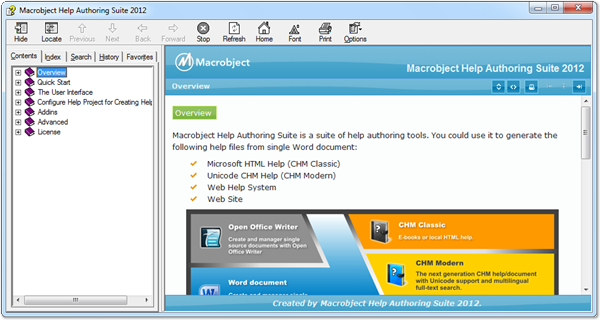 The Classic CHM Help / Compiled HTML Help created by Macrobject Help Authoring Suite and ChmHelp Authoring Suite.