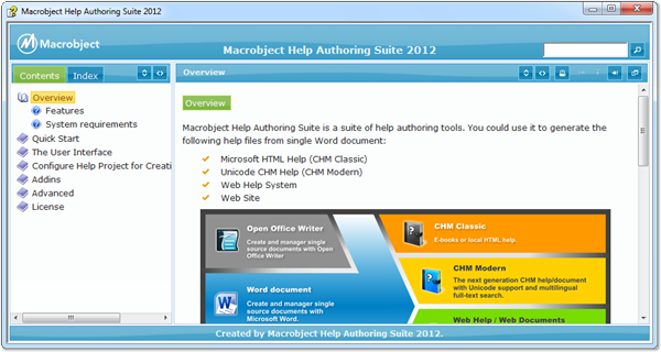 The Modern CHM Help / Unicode CHM Help created by Macrobject Help Authoring Suite
