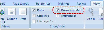 Show Document Map in Microsoft Word 2007