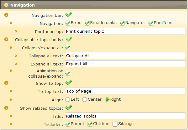 Navigation options for creating CHM Help file