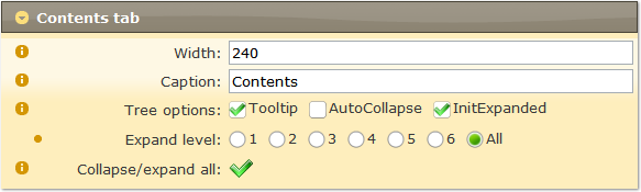 Contents tab options for creating Web Help/Web Document files.
