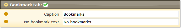 Bookmark tab options for creating Web Help/Web Document files.