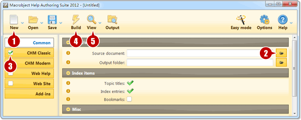 Steps for Creating Classic CHM Help / Compiled HTML Help in advanced mode.