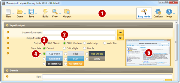 Help Authoring Suite 2012 User Interface Overview - Easy Mode