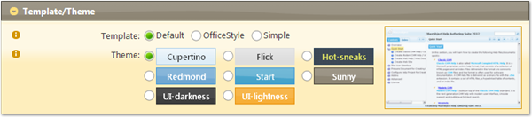 Templates and themes for creating Web Help/Web Document files.